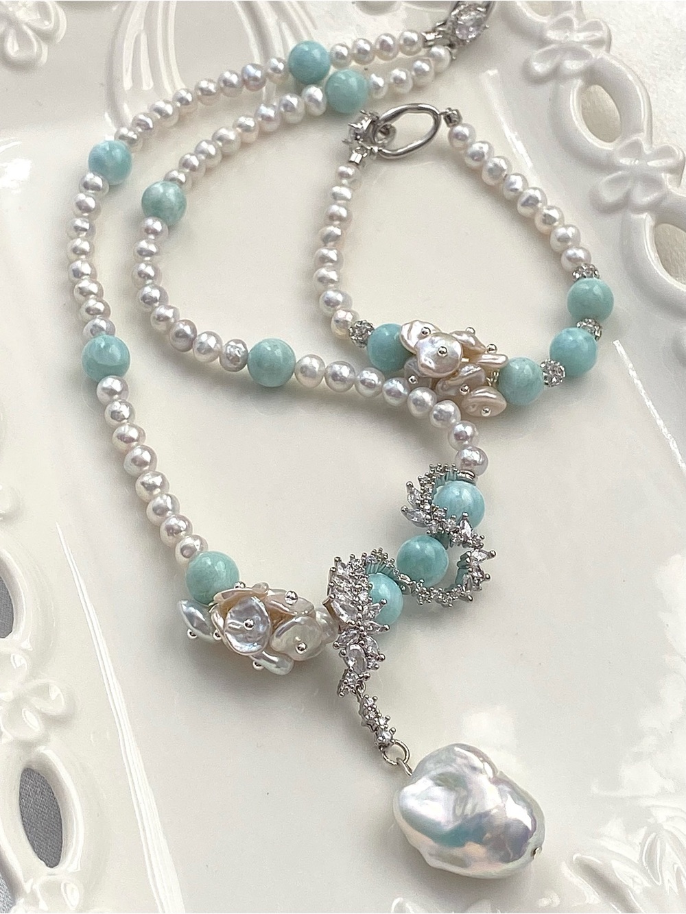 S85-LIVE SHOW NEW ARRIVAL Premium Larimar,Blue Luster Pearl &Flameball Pearl set